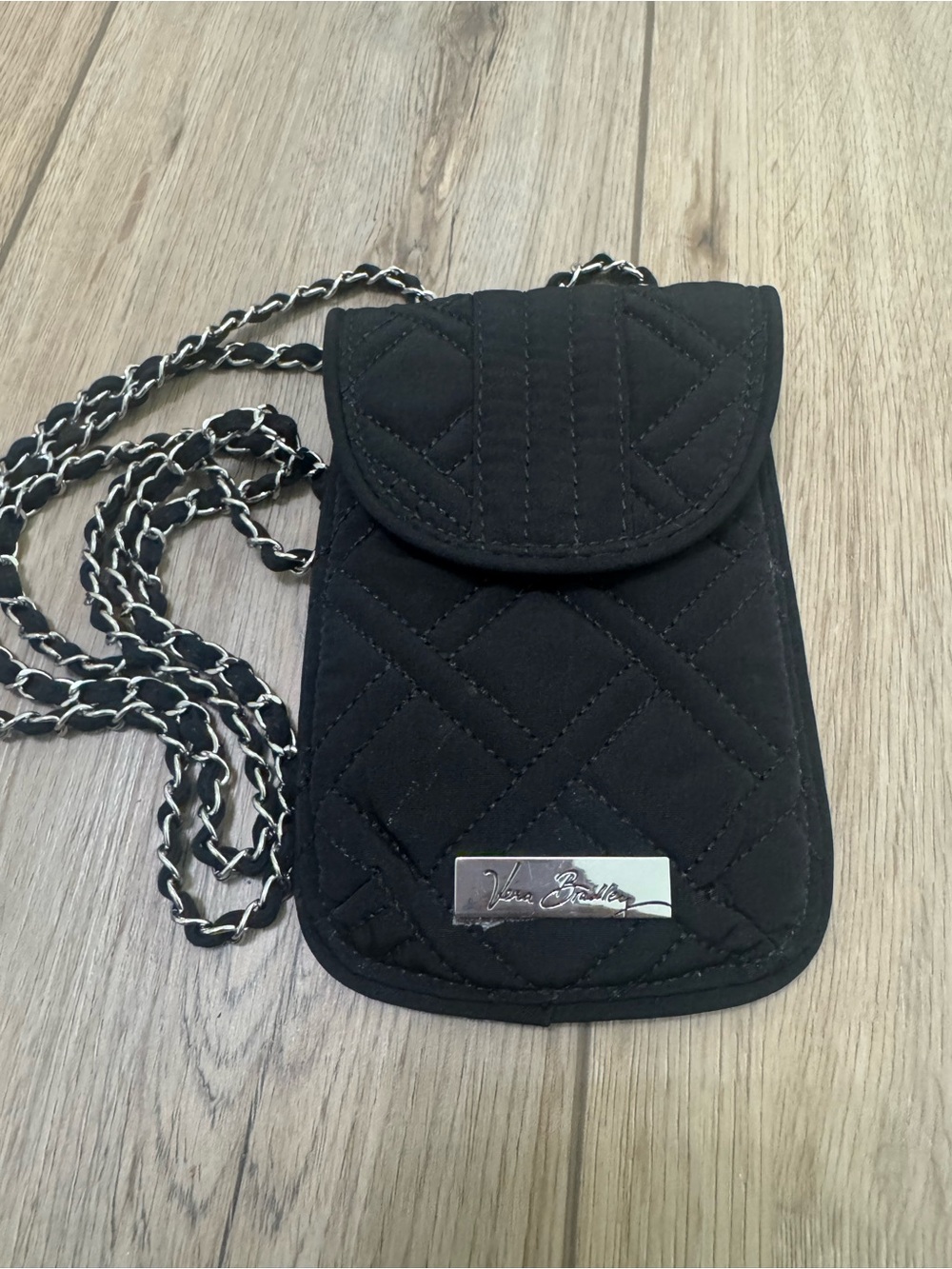 Vera Bradley Black Quilted Chain-Strap Crossbody Phone Pouch
